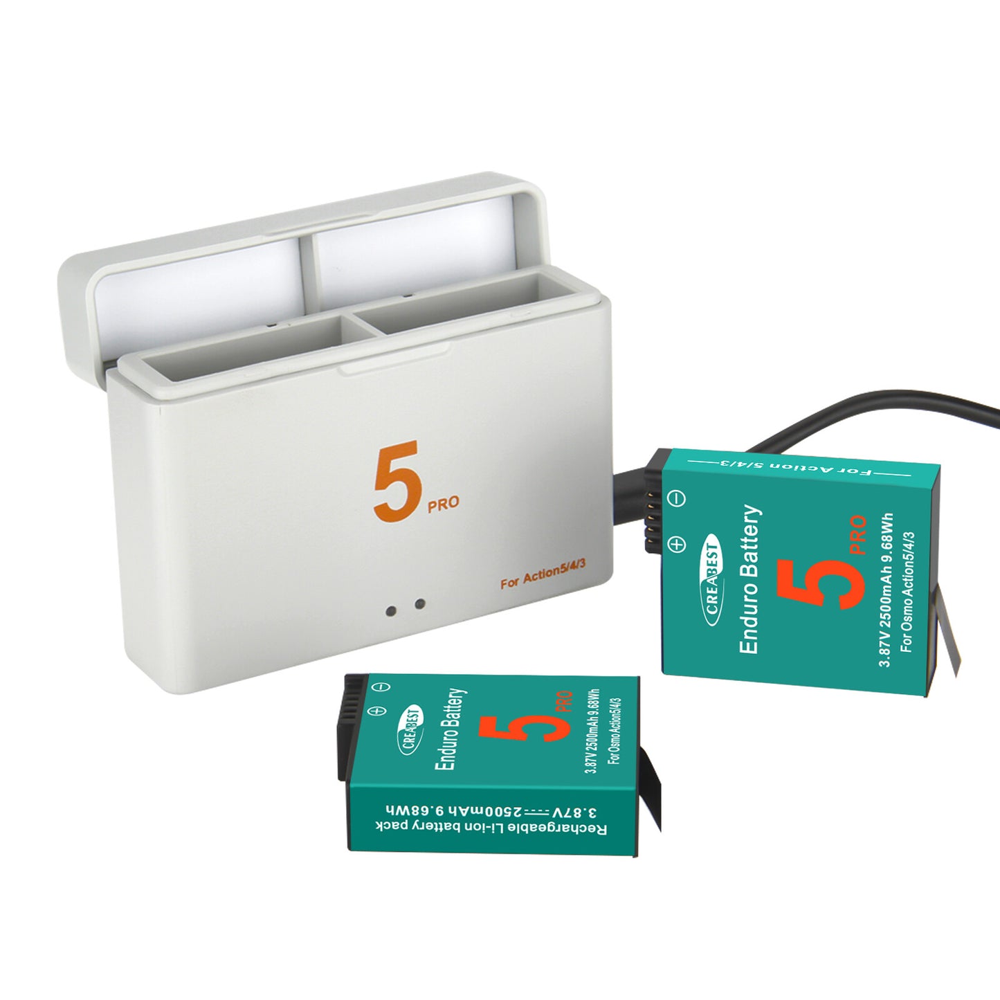 2x Batterie+Chargeur Action 4/3/5 Pro pour DJI Osmo Action 5 Pro, Action 4, Action 3