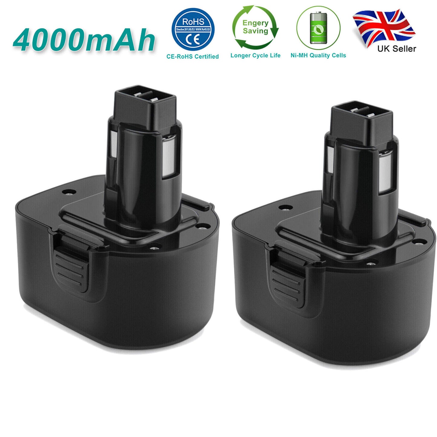 SHENTEC Pack de 2 Batteries Ni-MH 4000mAh 12V pour Dewalt DE9074 DW9071 DE9501 DE9075 DC981 DW9072