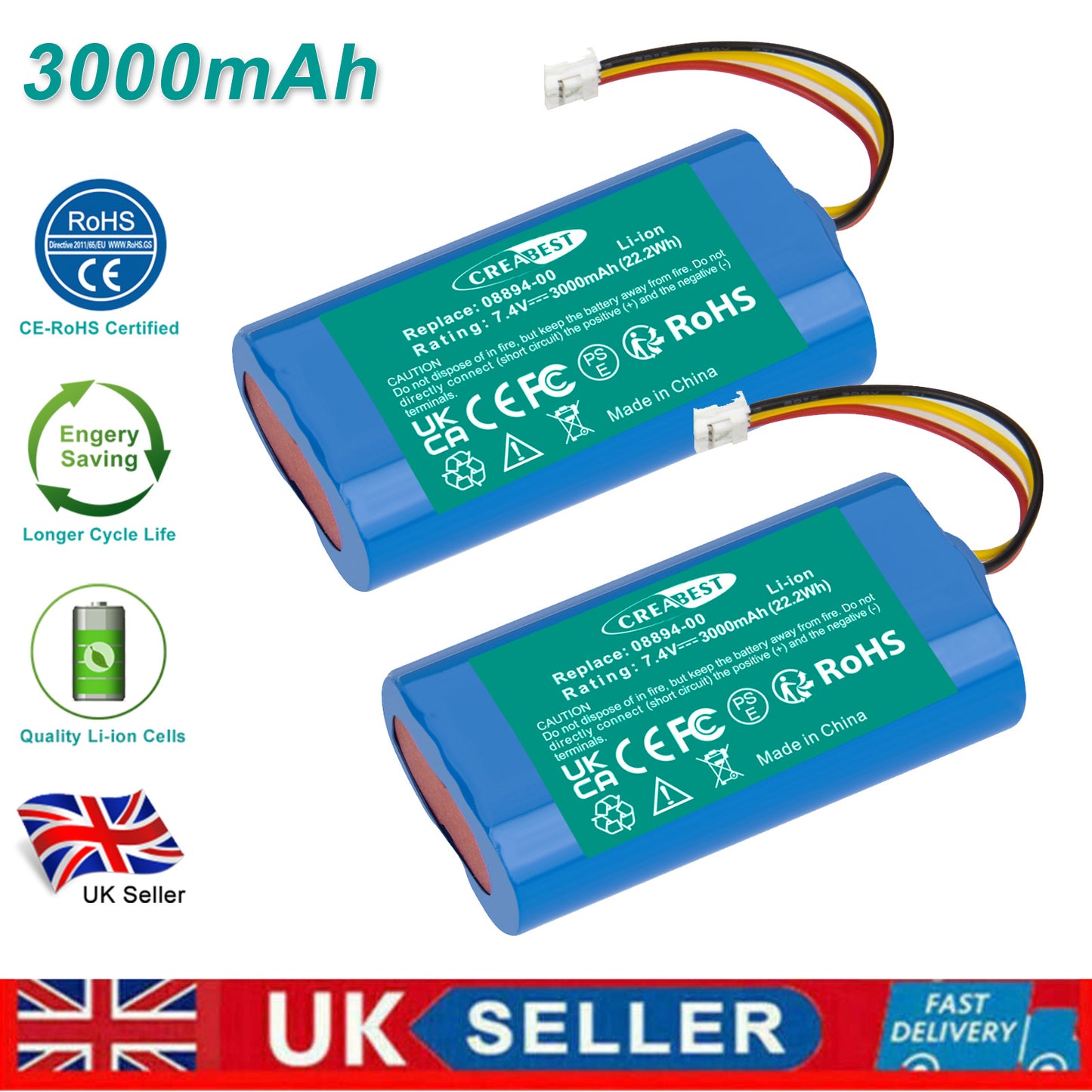 2x 7.4V 3.0Ah Li-ion Batteries pour Gardena 08894-00 ComfortCut D-89079 Ulm 8895