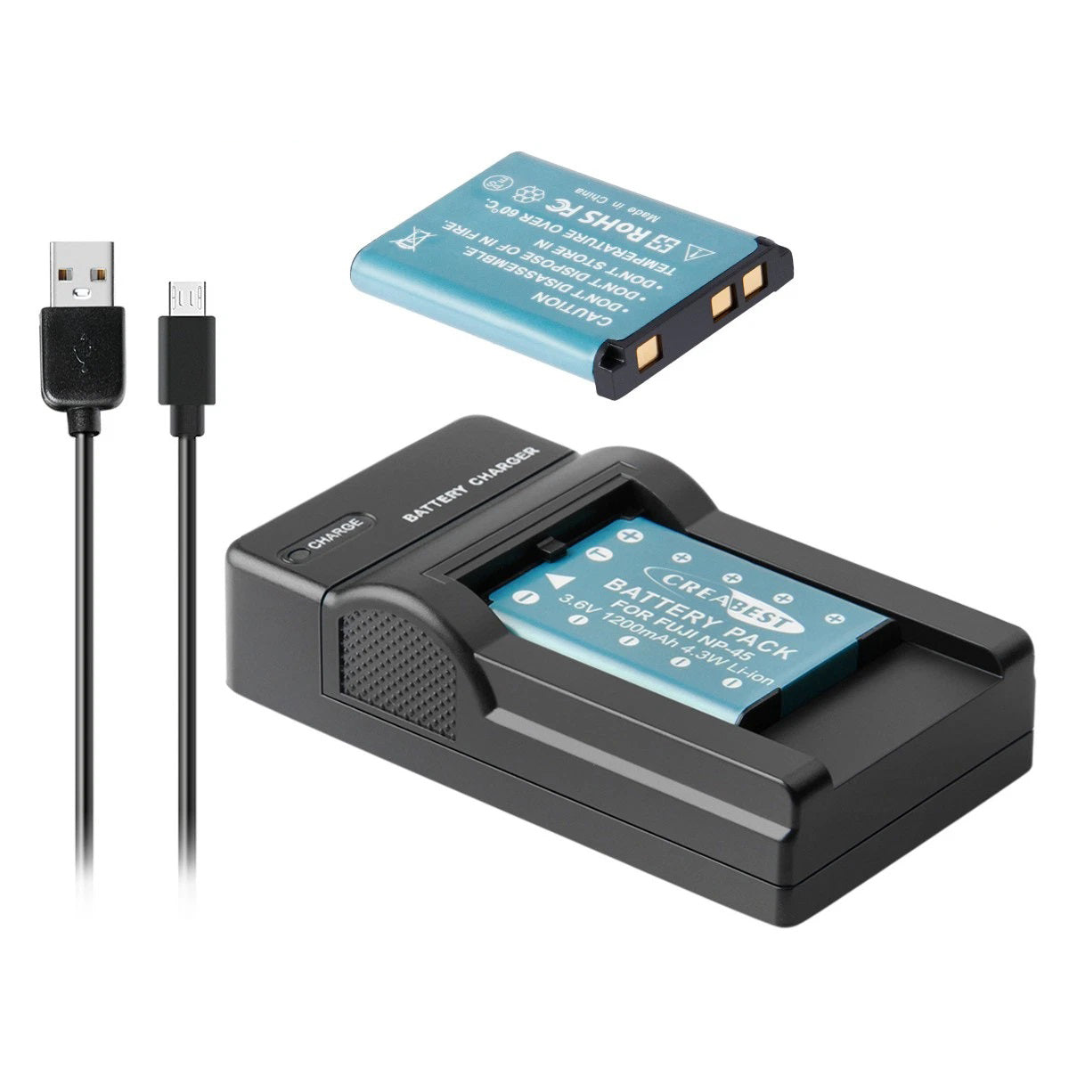 SHENTEC Batterie 3.6V 1200mAh pour Fujifilm NP-45, Olympus, Nikon EN-EL10 + Chargeur