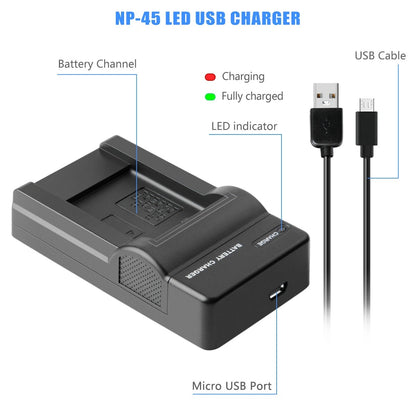 SHENTEC Batterie 3.6V 1200mAh pour Fujifilm NP-45, Olympus, Nikon EN-EL10 + Chargeur
