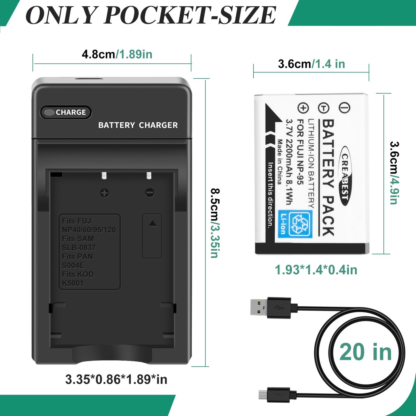 2x NP-95 NP95 3.7V Batterie+Chargeur pour Fujifilm Finepix F30 F31 F31fd X100 X100s