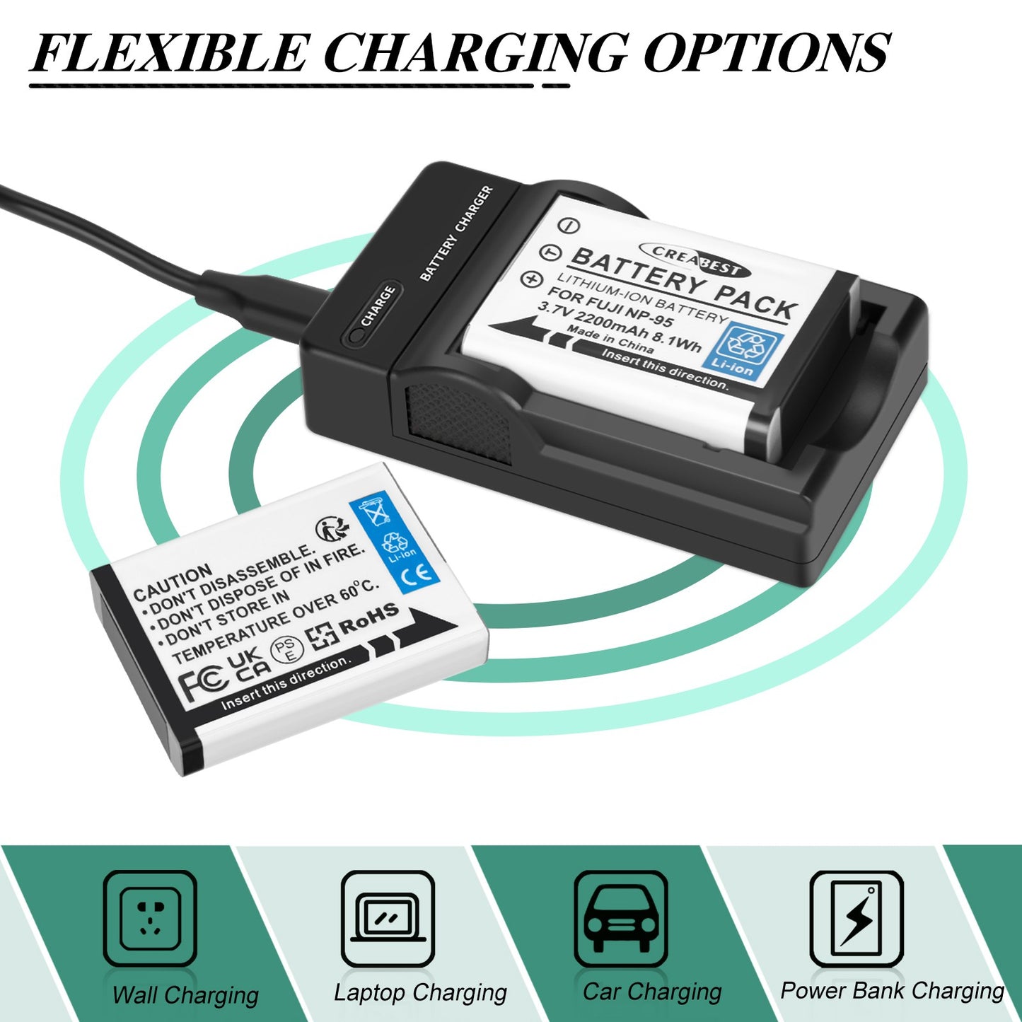 2x NP-95 NP95 3.7V Batterie+Chargeur pour Fujifilm Finepix F30 F31 F31fd X100 X100s