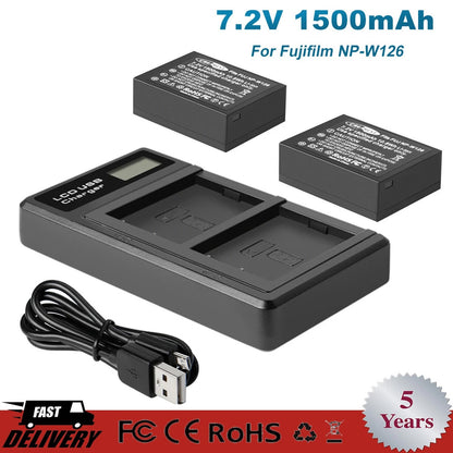 2x NP-W126 W126S Batterie+Chargeur Pour Fujifilm Fuji X-E1 X-E2 X-E2S X-T10 X-T20
