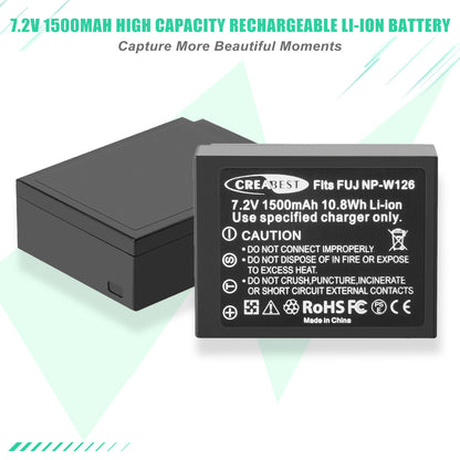 2x NP-W126 W126S Batterie+Chargeur Pour Fujifilm Fuji X-E1 X-E2 X-E2S X-T10 X-T20