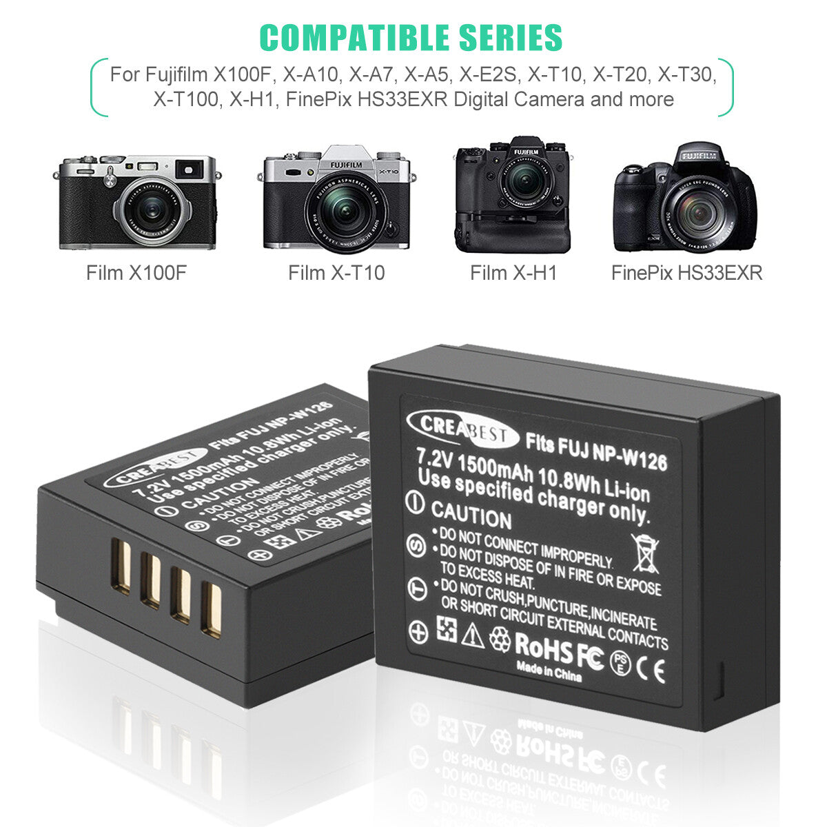 2x NP-W126 W126S Batterie+Chargeur Pour Fujifilm Fuji X-E1 X-E2 X-E2S X-T10 X-T20