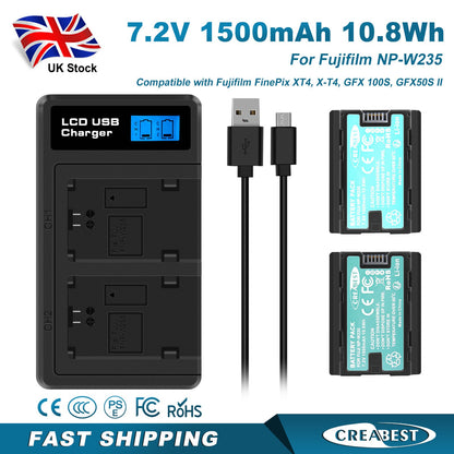 2x Batterie NP-W235 + Chargeur Double Pour Fujifilm GFX 100S 50S II X-H2S X-T5 XT4 X-T4