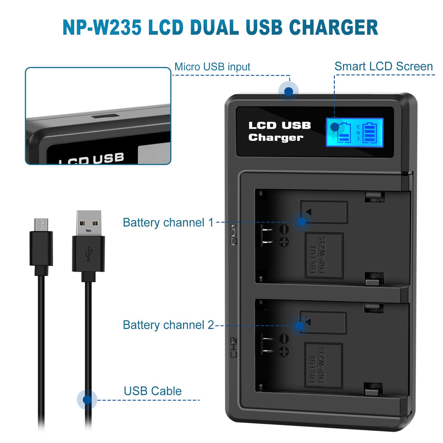 2x Batterie NP-W235 + Chargeur Double Pour Fujifilm GFX 100S 50S II X-H2S X-T5 XT4 X-T4