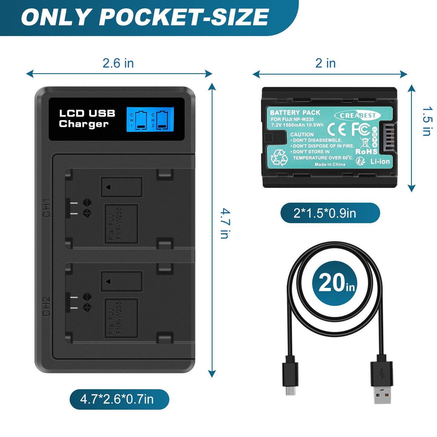 2x Batterie NP-W235 + Chargeur Double Pour Fujifilm GFX 100S 50S II X-H2S X-T5 XT4 X-T4
