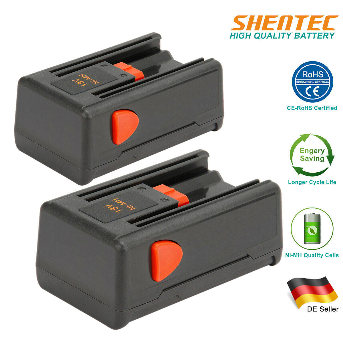 SHENTEC 2X 18V 2AH NI-MH BATTERIE POUR GARDENA 8834-20 648844 648872 SMALLCUT 300 EASYCUT 42