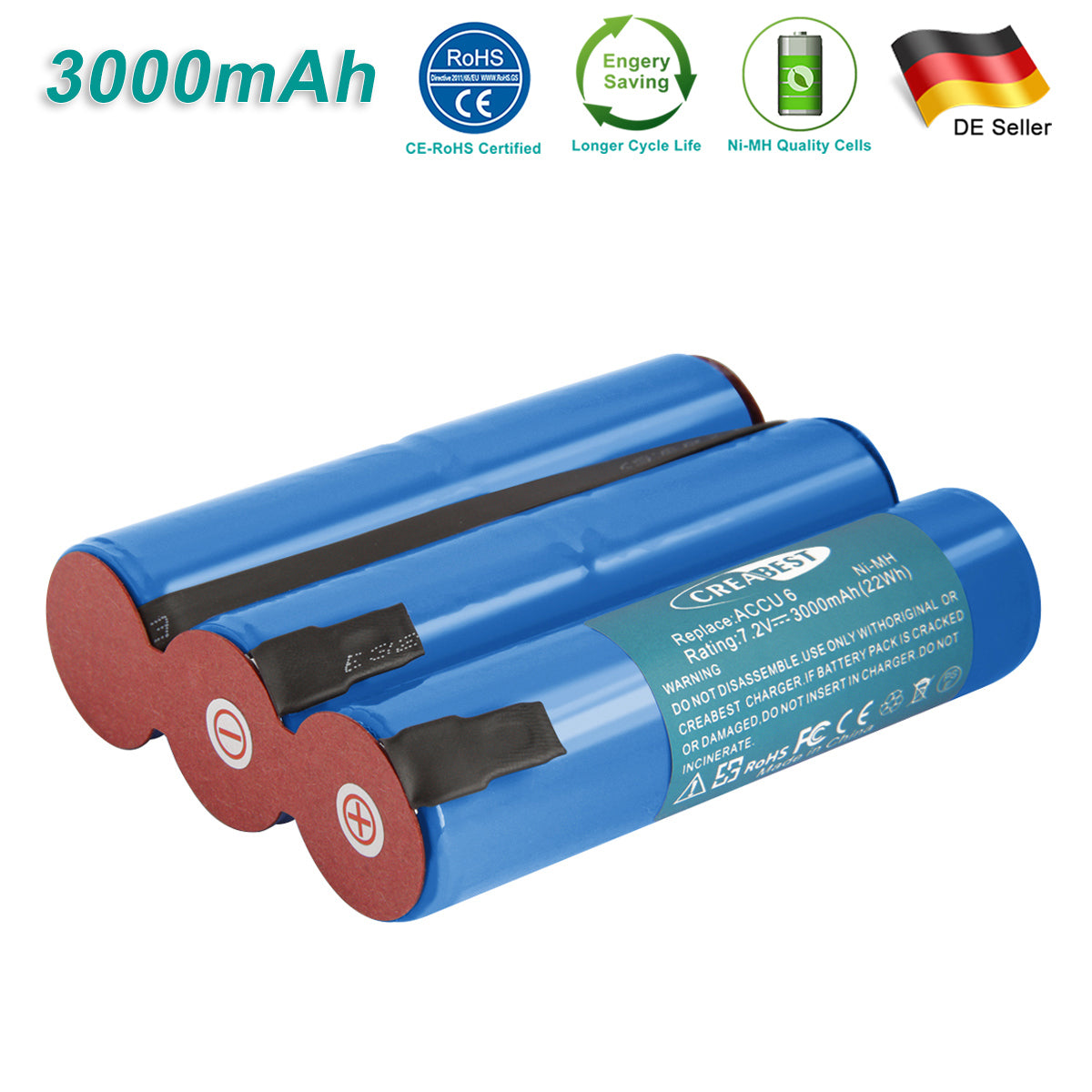 SHENTEC Batterie Ni-MH 3000mAh 7.2V pour taille-haies Gardena Accu 6 Battery 6 Cisailles à gazon ST 6