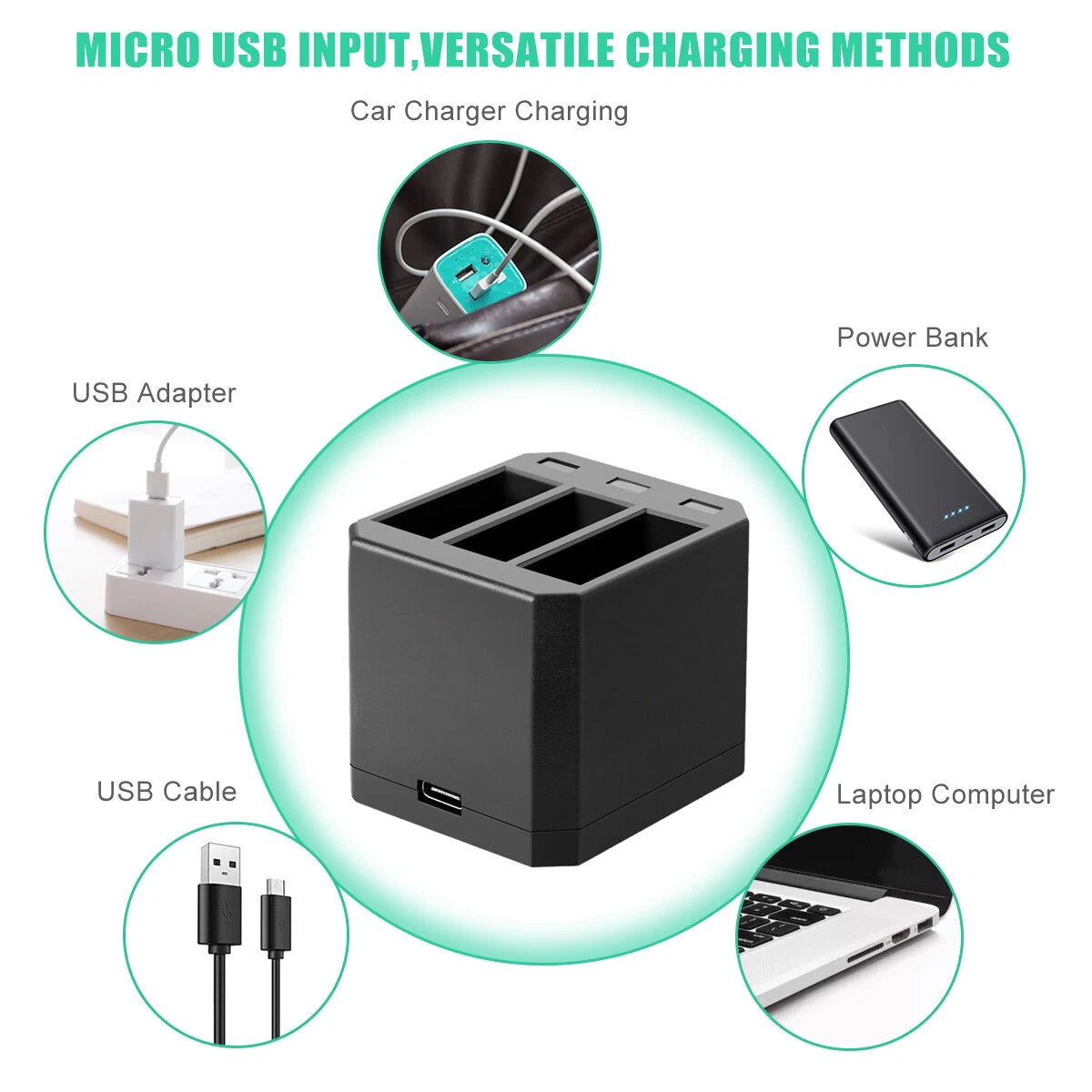 3 pièces Batterie AHDBT-501 601 701 pour GoPro HERO 7 HERO 6 HERO 5 Black + Chargeur triple