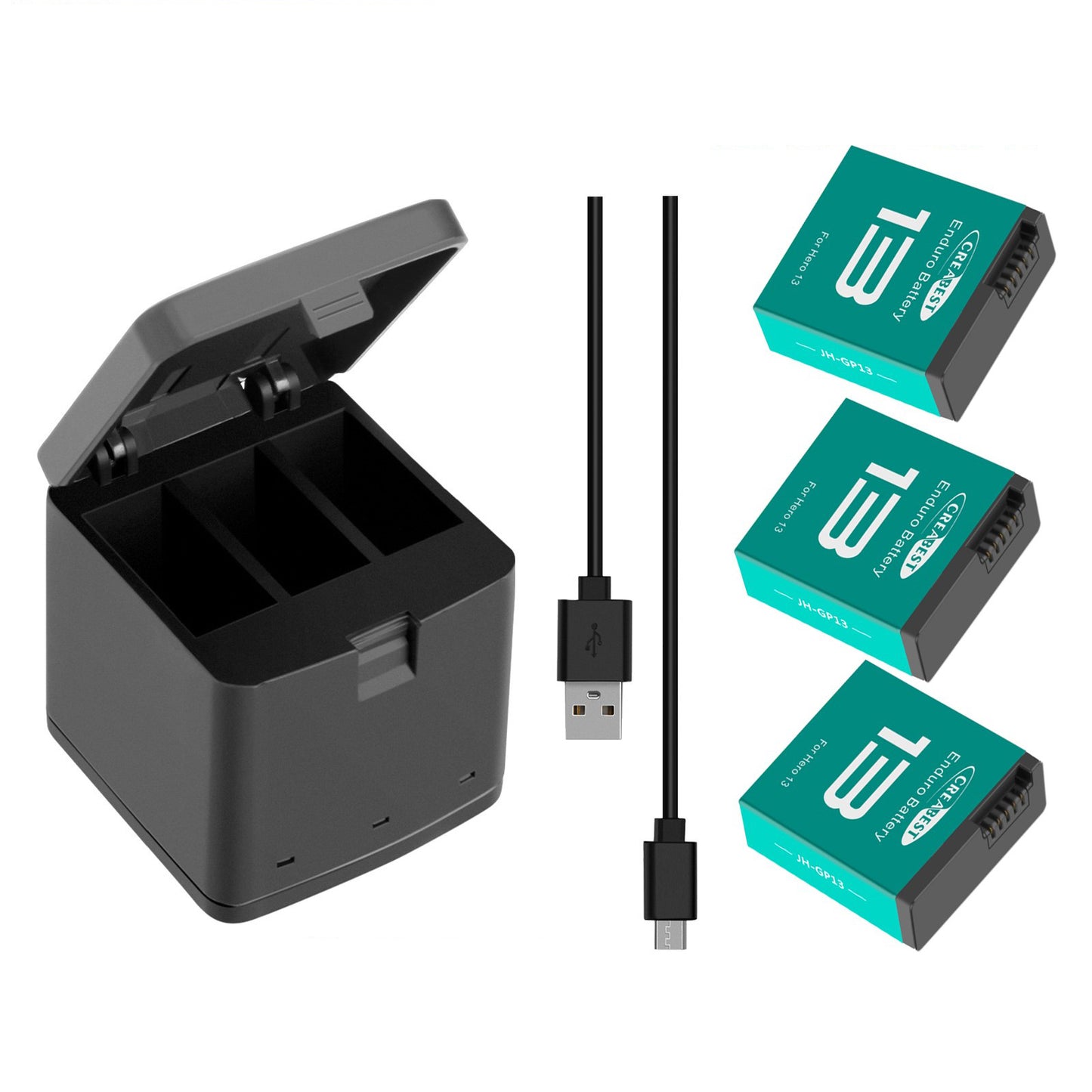 Pack de 3 batteries Enduro JH-GP13 + chargeur triple canal avec boîte de rangement pour GoPro Hero 13