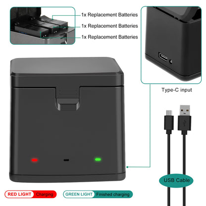 Pack de 3 batteries Enduro JH-GP13 + chargeur triple canal avec boîte de rangement pour GoPro Hero 13