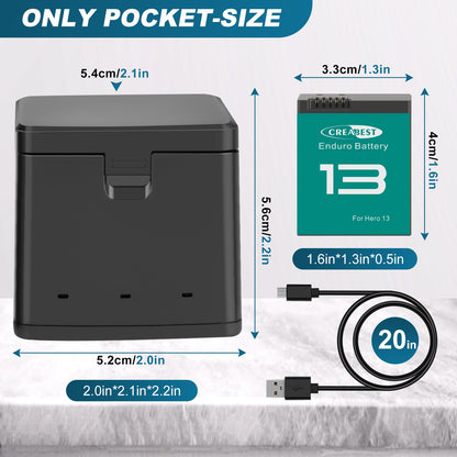Pack de 3 batteries Enduro JH-GP13 + chargeur triple canal avec boîte de rangement pour GoPro Hero 13