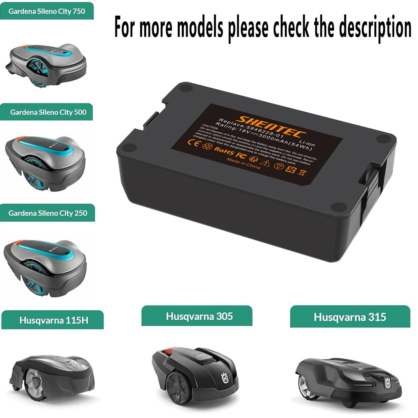 SHENTEC 3500mAH 18V Li-Ion Batterie pour Gardena Sileno 2020 City 2018 Sileno+R100L
