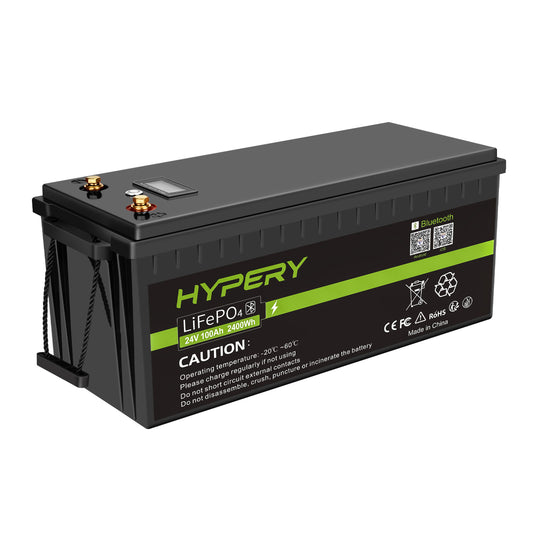 Batterie lithium LiFePO4 24V 100Ah avec BMS, à décharge profonde, Bluetooth, LCD, pour solaire hors réseau et camping-car