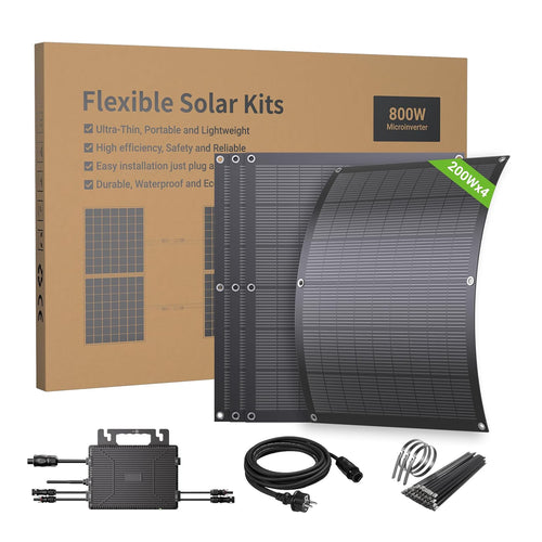 Balcony Power Station Kit Solaire Flexible 800 W avec 4 Panneaux Solaires Flexibles de 200 W et Onduleur 800 W, Plug and Play avec Câble CA de 5 m