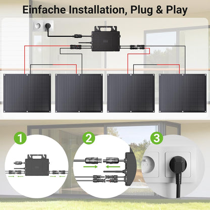Balcony Power Station Kit Solaire Flexible 800 W avec 4 Panneaux Solaires Flexibles de 200 W et Onduleur 800 W, Plug and Play avec Câble CA de 5 m