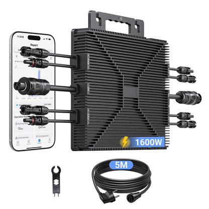 Micro-onduleur 1600 W, centrale électrique de balcon avec WiFi, Plug & Play, contrôle via application, câble AC 5 m, onduleur PV
