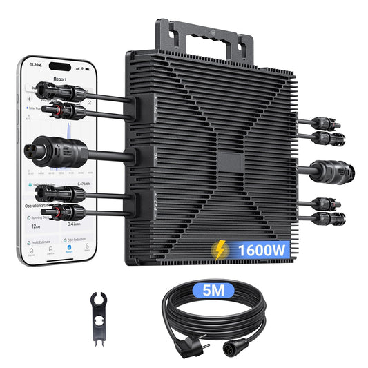 Micro-onduleur 1600 W, centrale électrique de balcon avec WiFi, Plug & Play, contrôle via application, câble AC 5 m, onduleur PV