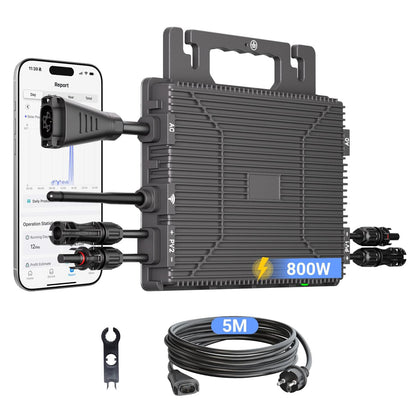 Micro-onduleur 800 W, centrale de balcon avec Wi‑Fi, Plug & Play, contrôle via application, câble CA de 5 m, onduleur PV