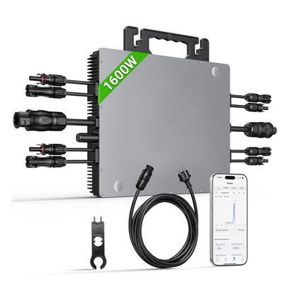 Micro-onduleur 1600 W, centrale électrique de balcon avec WiFi, Plug & Play, contrôle via application, câble AC 5 m, onduleur PV