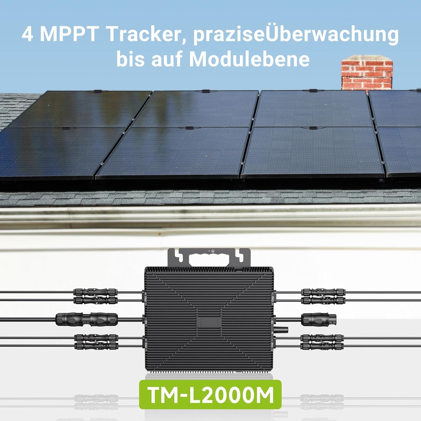 Micro-onduleur 2000 W, station d’énergie pour balcon avec Wi‑Fi, Plug & Play, contrôle par application, câble AC 5 m, onduleur PV