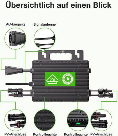 Micro-onduleur 800 W, centrale de balcon avec Wi‑Fi, Plug & Play, contrôle via application, câble CA de 5 m, onduleur PV
