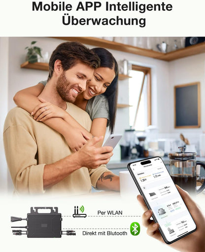 Micro-onduleur 800 W, centrale de balcon avec Wi‑Fi, Plug & Play, contrôle via application, câble CA de 5 m, onduleur PV