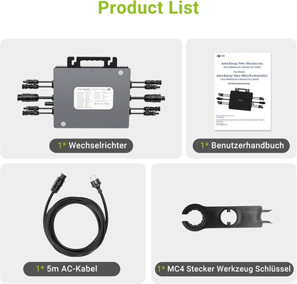 Micro-onduleur 2000 W, station d’énergie pour balcon avec Wi‑Fi, Plug & Play, contrôle par application, câble AC 5 m, onduleur PV