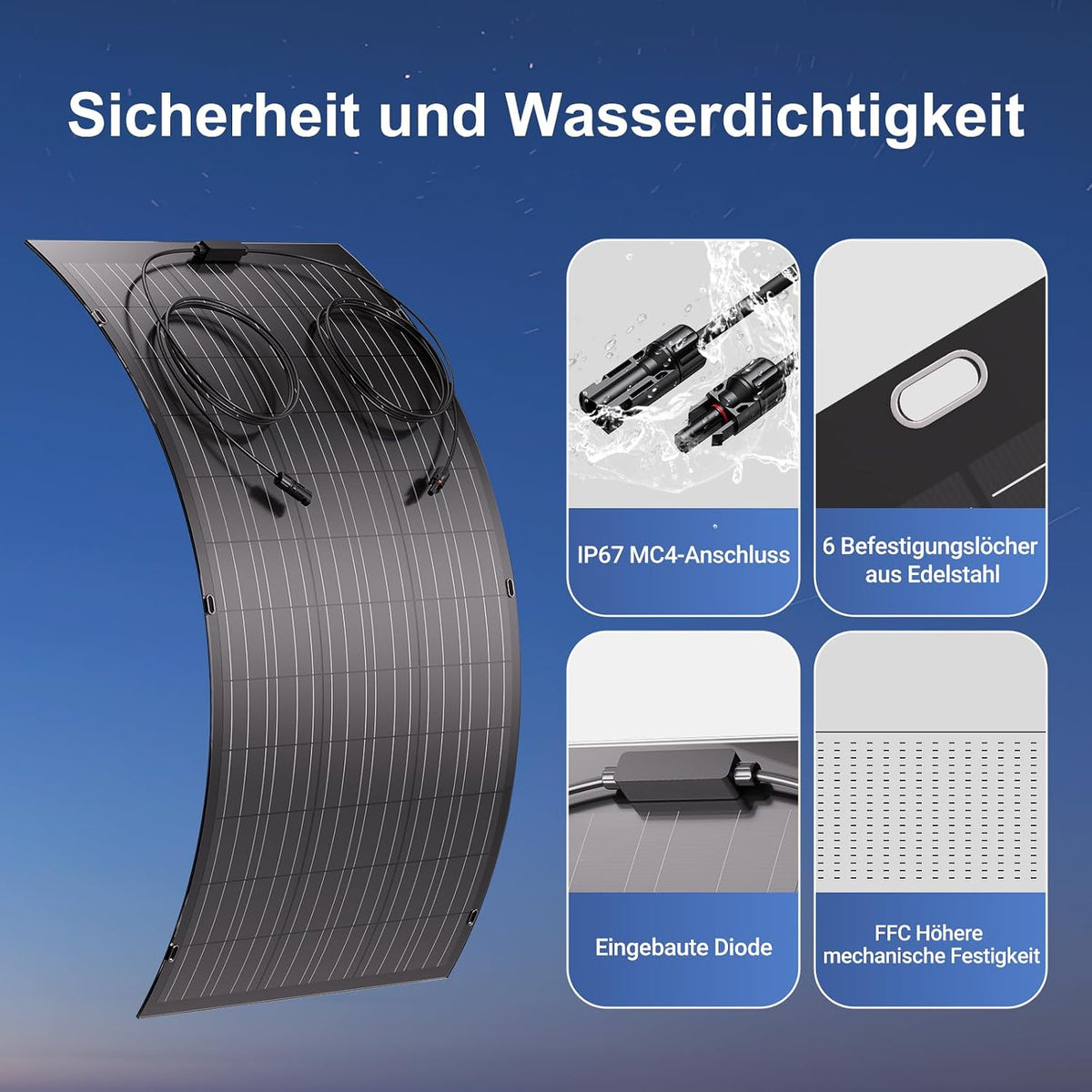 Panneau solaire flexible 120 W, 1 x module solaire flexible monocristallin 120 W pour balcon, cellule photovoltaïque IP67 hors réseau pour camping-car, voiture, abri, toit, bateau