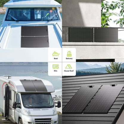 txt
Kit de panneau solaire flexible 240 W, 2 modules de cellules solaires flexibles 120 W, IP67 pour balcon, camping-car, voiture, abri, toit, bateau, hors réseau