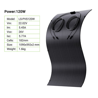 txt
Kit de panneau solaire flexible 240 W, 2 modules de cellules solaires flexibles 120 W, IP67 pour balcon, camping-car, voiture, abri, toit, bateau, hors réseau