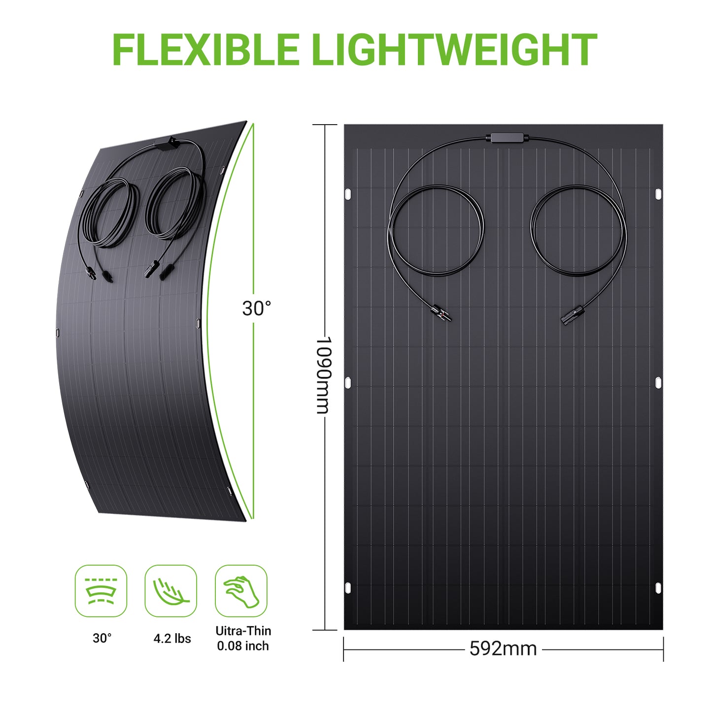 txt
Kit de panneau solaire flexible 240 W, 2 modules de cellules solaires flexibles 120 W, IP67 pour balcon, camping-car, voiture, abri, toit, bateau, hors réseau