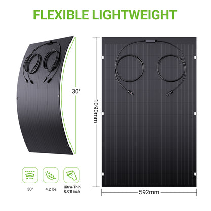 txt
Kit de panneau solaire flexible 240 W, 2 modules de cellules solaires flexibles 120 W, IP67 pour balcon, camping-car, voiture, abri, toit, bateau, hors réseau