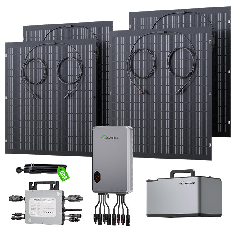 Station d’énergie de balcon 800 W, kit solaire flexible avec 4 panneaux solaires de 200 W, onduleur 800 W, hub intelligent 1600 W et boîtier d’alimentation 1024 Wh