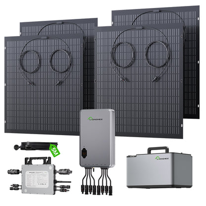 Station d’énergie de balcon 800 W, kit solaire flexible avec 4 panneaux solaires de 200 W, onduleur 800 W, hub intelligent 1600 W et boîtier d’alimentation 1024 Wh