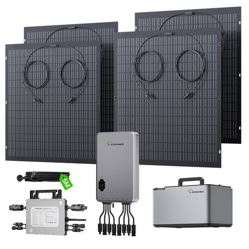 Station d’énergie de balcon 800 W, kit solaire flexible avec 4 panneaux solaires de 200 W, onduleur 800 W, hub intelligent 1600 W et boîtier d’alimentation 1024 Wh