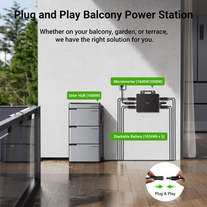 Balcony Power Station 800W Flexible Solar Kit With 4 x 200 W Solar Panel & Inverter 800W,Smart Hub &3 X 1024WH Power Box