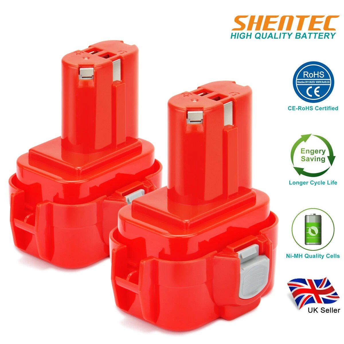 SHENTEC 2x 9.6V 4.0AH Batterie Ni-MH pour Makita PA09 9100 9120 9122 9135 6207D 6226D