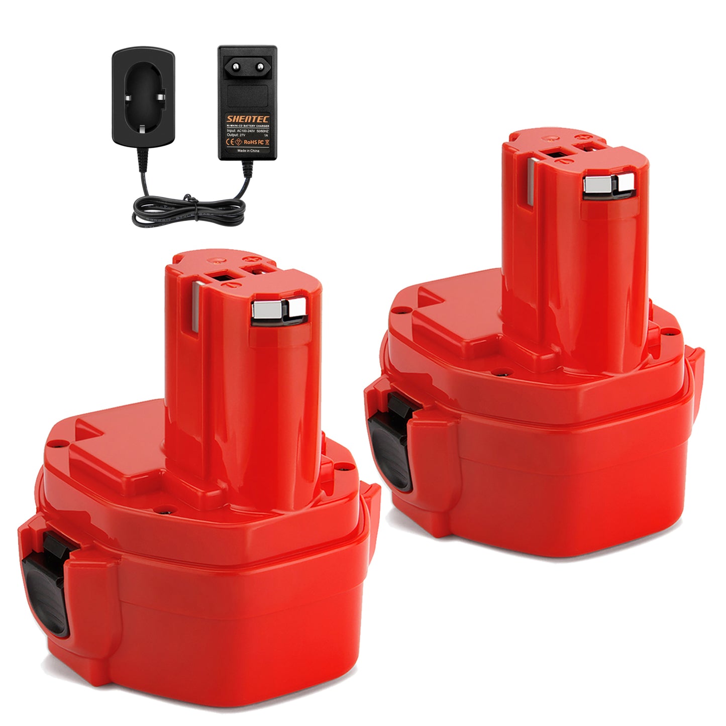 SHENTEC Kit batterie + chargeur 2x 9,6V pour Makita PA09 9120 9122 6203D 6207D 6222D 9100