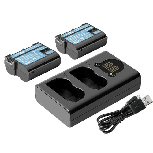 2x Batterie EN-EL15 + chargeur double pour Nikon EL15A D500, D600, D610, D750, D850, D800E