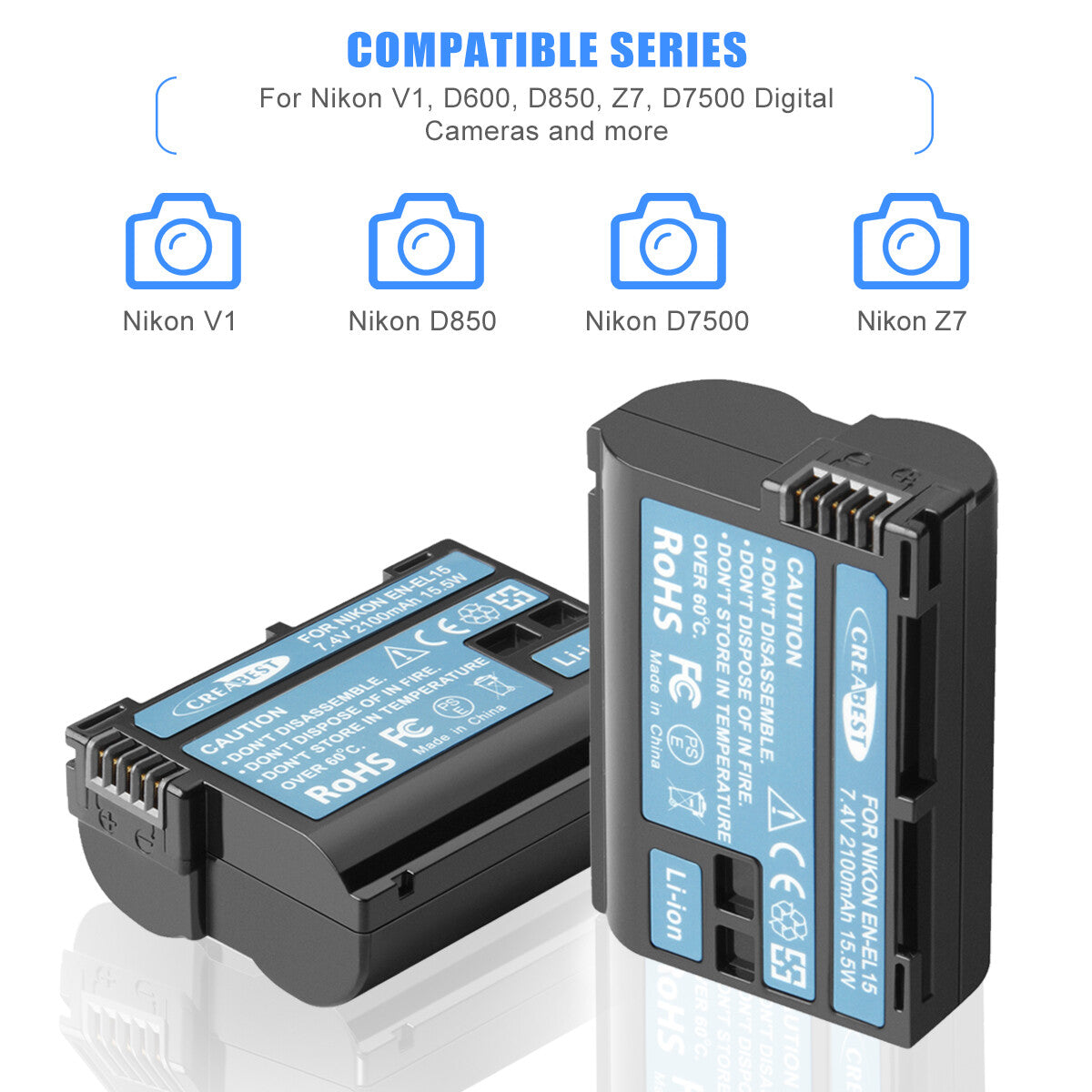 2x Batterie EN-EL15 + chargeur double pour Nikon EL15A D500, D600, D610, D750, D850, D800E