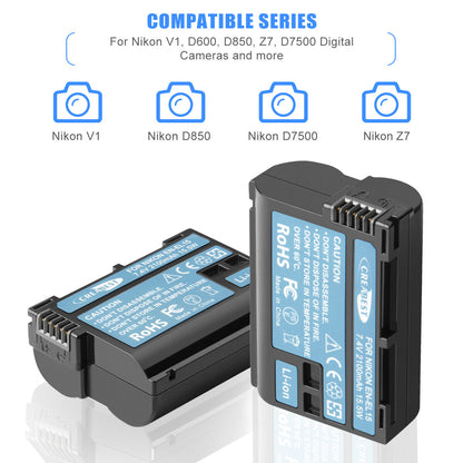 2x Batterie EN-EL15 + chargeur double pour Nikon EL15A D500, D600, D610, D750, D850, D800E