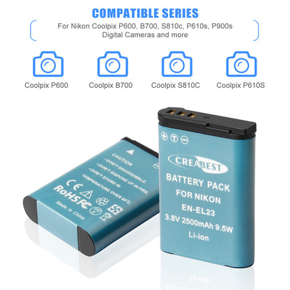 2X EN-EL23 Batterie & Chargeur pour Nikon Coolpix P900 S810c B700 P600 P610 P610s