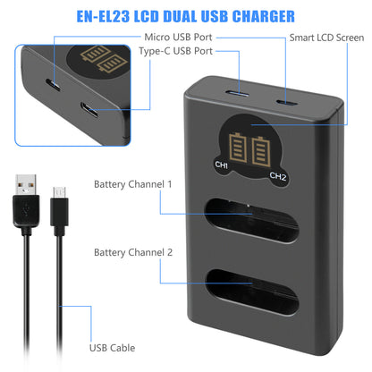 2X EN-EL23 Batterie & Chargeur pour Nikon Coolpix P900 S810c B700 P600 P610 P610s