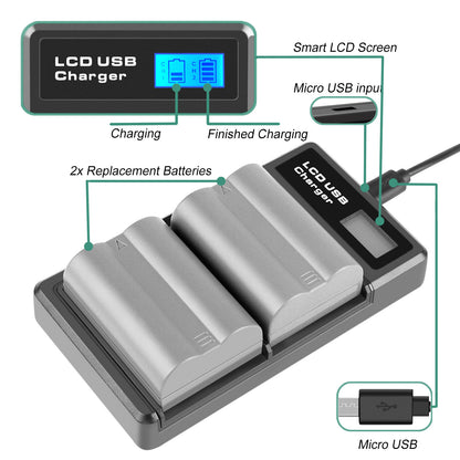 2 batteries EN-EL3E 2,2 Ah + chargeur double pour Nikon D70 D70S D100 D50 D90 D700 D300