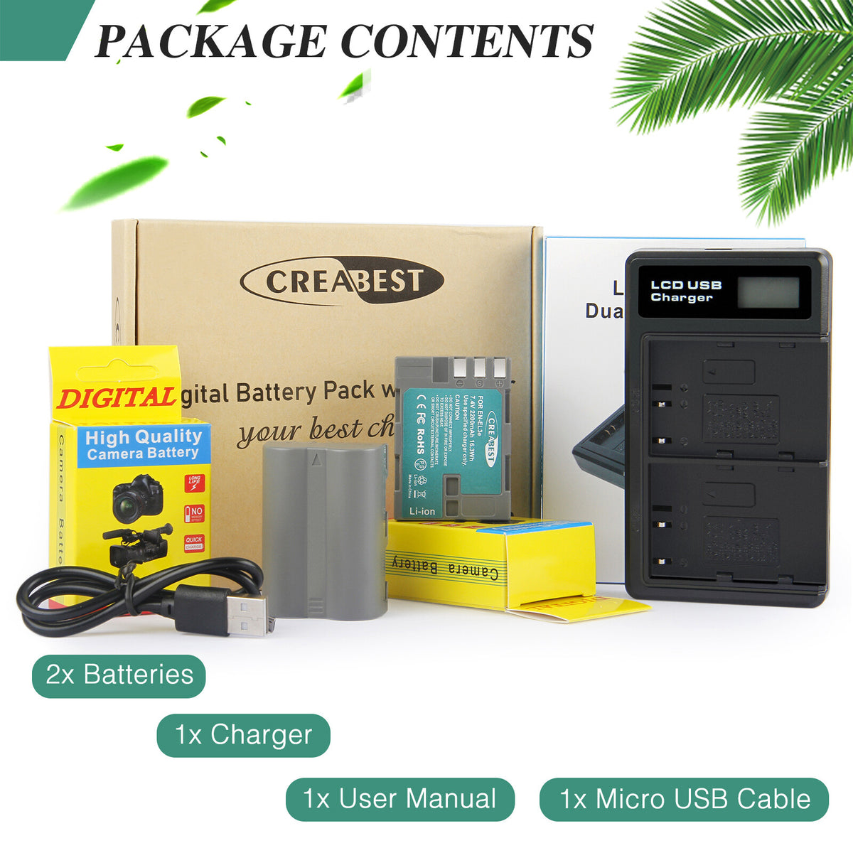 2 batteries EN-EL3E 2,2 Ah + chargeur double pour Nikon D70 D70S D100 D50 D90 D700 D300
