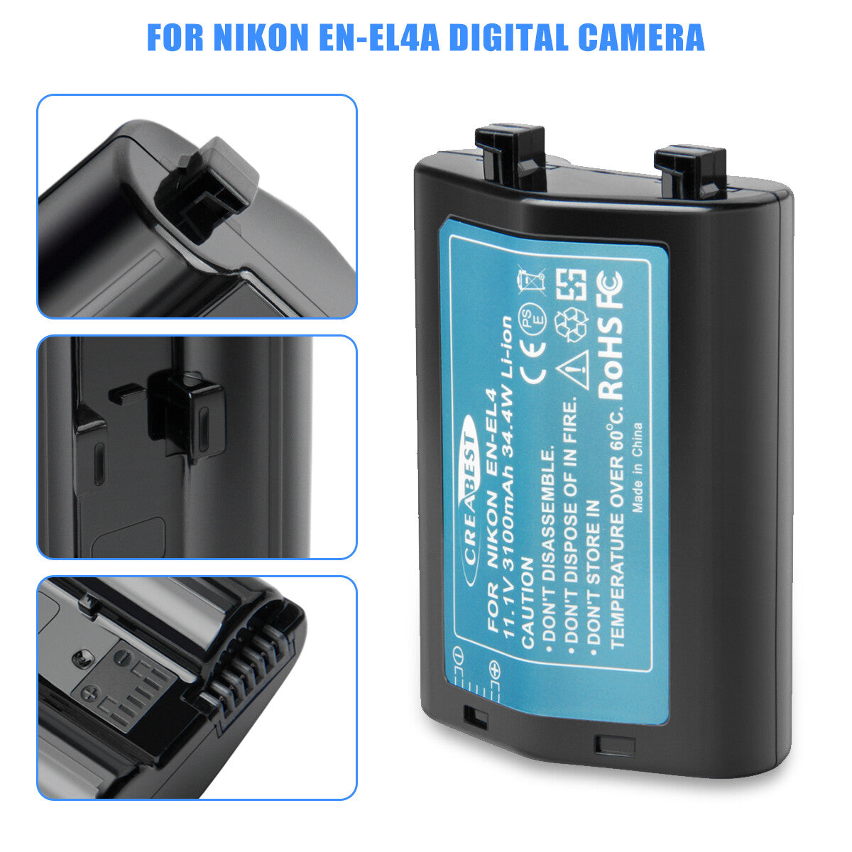 Batterie 3100mAh EN-EL4 pour Nikon EN-EL4e F6 D2X D2Xs D2H D2Hs D3 D3S D3X EN-EL4a